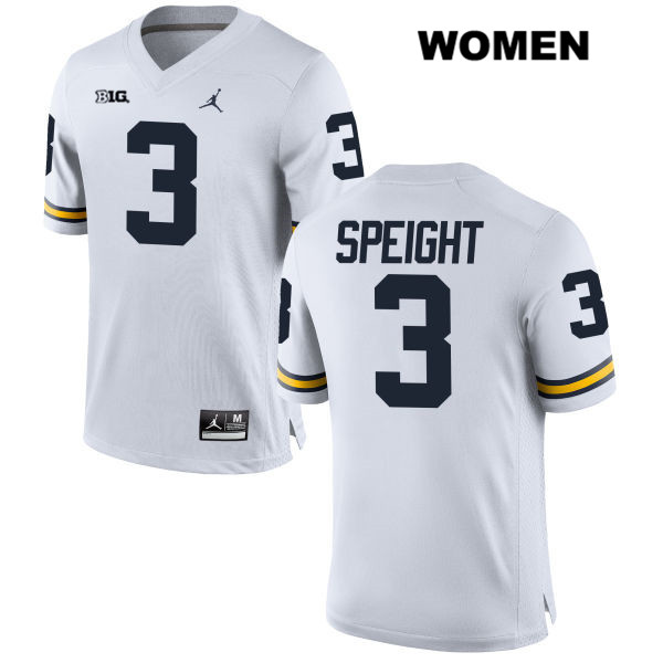 Women's NCAA Michigan Wolverines Wilton Speight #3 White Jordan Brand Authentic Stitched Football College Jersey WI25W50BQ